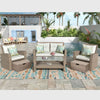 Beige 4-Piece Wicker Outdoor U-Style Patio Conversation Furniture Set with Ottoman and Cushions