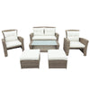 Beige 4-Piece Wicker Outdoor U-Style Patio Conversation Furniture Set with Ottoman and Cushions