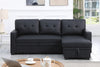 Black Chaise Sectional Pull Out Couch with Storage