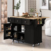 Black Kitchen Island Cart on Wheels with Drop-Leaf Countertop, Drawers & Doors