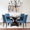 47-Inch Modern Cross Buck Round Dining Table for 4 with Blue Upholstered Nailhead Chairs