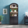 Black & Natural Two-Tone Arched Bookcase Cabinet with 3 Large Open Shelf and 2 Doors