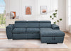 Blue L-shape sectional couch with pull out bed and Storage