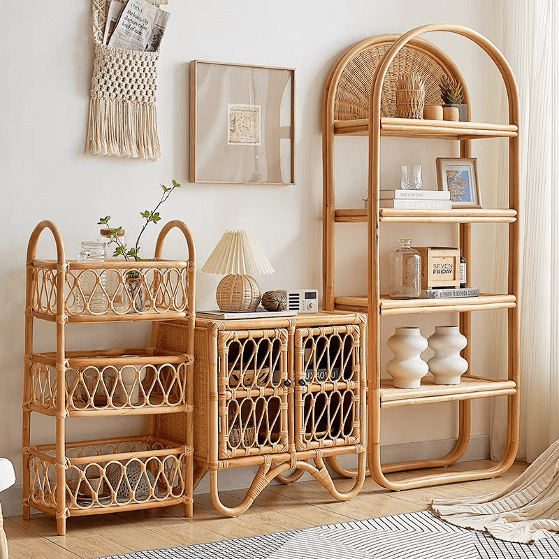 Elegant Boho Woven Rattan Storage Rack for Home Decor – CharmyDecor