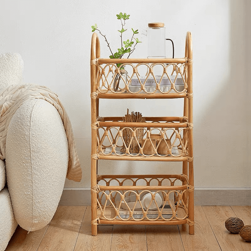 Elegant Boho Woven Rattan Storage Rack for Home Decor – CharmyDecor