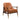 Brown leather accent chair with wooden frame and striking brass legs