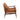 Side view of brown leather accent chair with wooden frame and striking brass legs