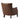 Back view of brown leather accent chair highlighting its sturdy wooden legs