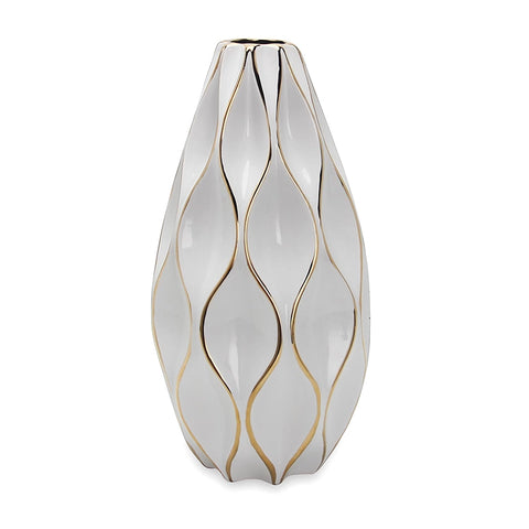 Elegant Timeless White Decorative Ceramic Vase with Gold Accents