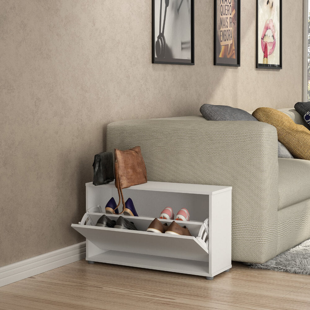 Square White Shoe Rack Stylish Compact White Shoe Rack with Flip Drawer – CharmyDecor