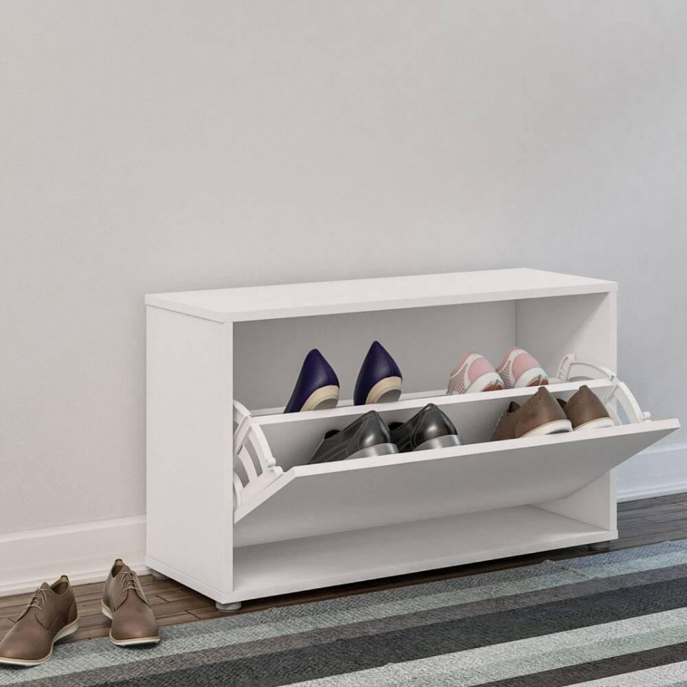 Square White Shoe Rack Stylish Compact White Shoe Rack with Flip Drawer – CharmyDecor
