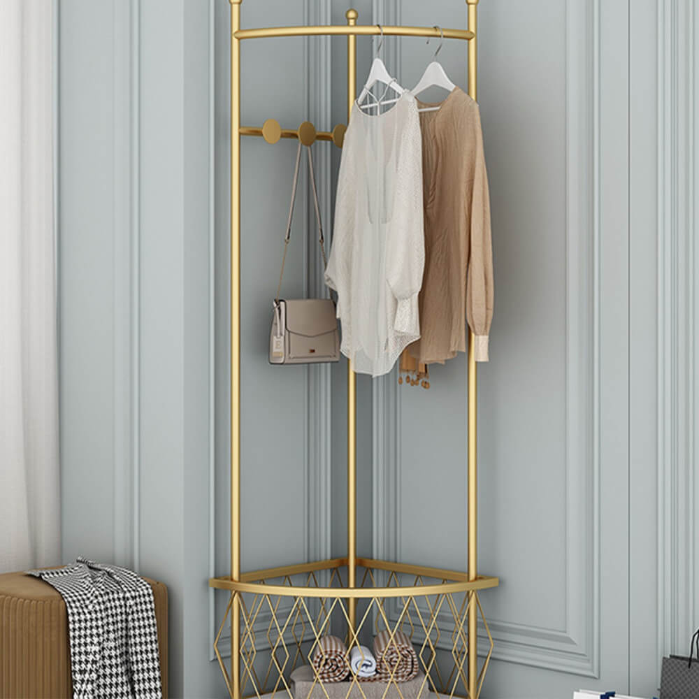 Mobile Corner Floor Coat Rack with Wheels for Space Saving