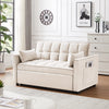 Creamy White Velvet Loveseat Sleeper Sofa Bed with Storage