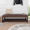 Upholstered Leather Entryway Shoe Bench with Nailhead Trim & Shelf in Dark Brown Finish