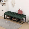Velvet Tufted Entryway Shoe Bench with Metal Frame & Storage Shelf in Green Finish
