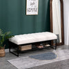 Sherpa Tufted Entryway Shoe Bench with Metal Frame & Storage Shelf in White Finish