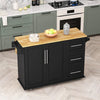 Expandable Black Kitchen Island Cart with 2 Doors, 3 Drawers, Spice Rack, & Towel Rack