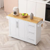Expandable White Kitchen Island Cart with 2 Doors, 3 Drawers, Spice Rack, & Towel Rack