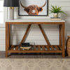 Farmhouse Entryway Table with Lower Shelf, A-Frame Design, Faux Marble Tabletop in White & Walnut Finish