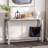 Modern Farmhouse Entryway Table with Lower Shelf & X-Shaped Side Frame in Stone Gray Finish
