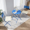 Foldable 3 Pieces Patio Bistro Metal Chair & Table Set in Blue