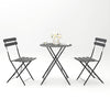 Foldable 3 Pieces Patio Bistro Metal Chair & Table Set in Grey