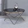 34 Inch Round Glass Coffee Table with Cross Legs - Champagne & Black