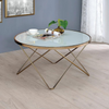 34 Inch Round Glass Coffee Table with Cross Legs - Champagne & White