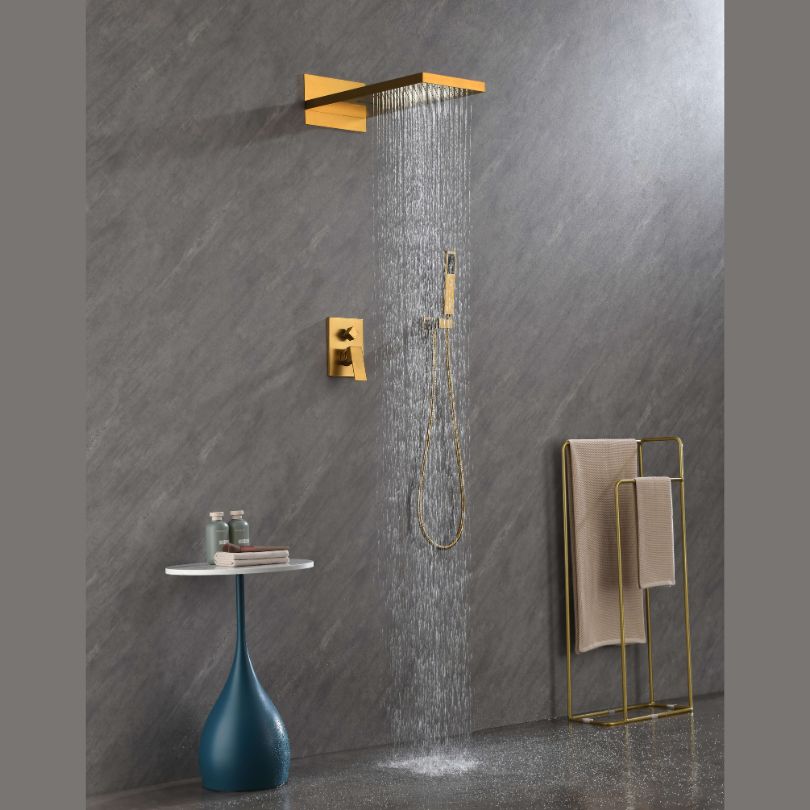 Brushed Gold Round Rainfall Shower System- CharmyDecor