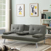 Grey Convertible Leather Sleeper Couch with Cup Holder