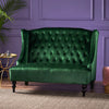 High Wingback Diamond Tuft Cute Sofa in Green Velvet Upholstery