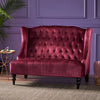 High Wingback Diamond Tuft Cute Sofa in Wine-red Velvet Upholstery