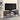 a metal tv stand image, featuring one drawer, a sliding door and open shelves