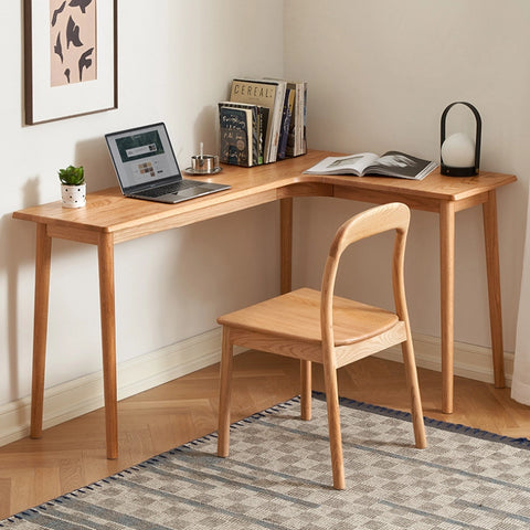 Solid Oak L Shaped Wood Desk in Natural Finish