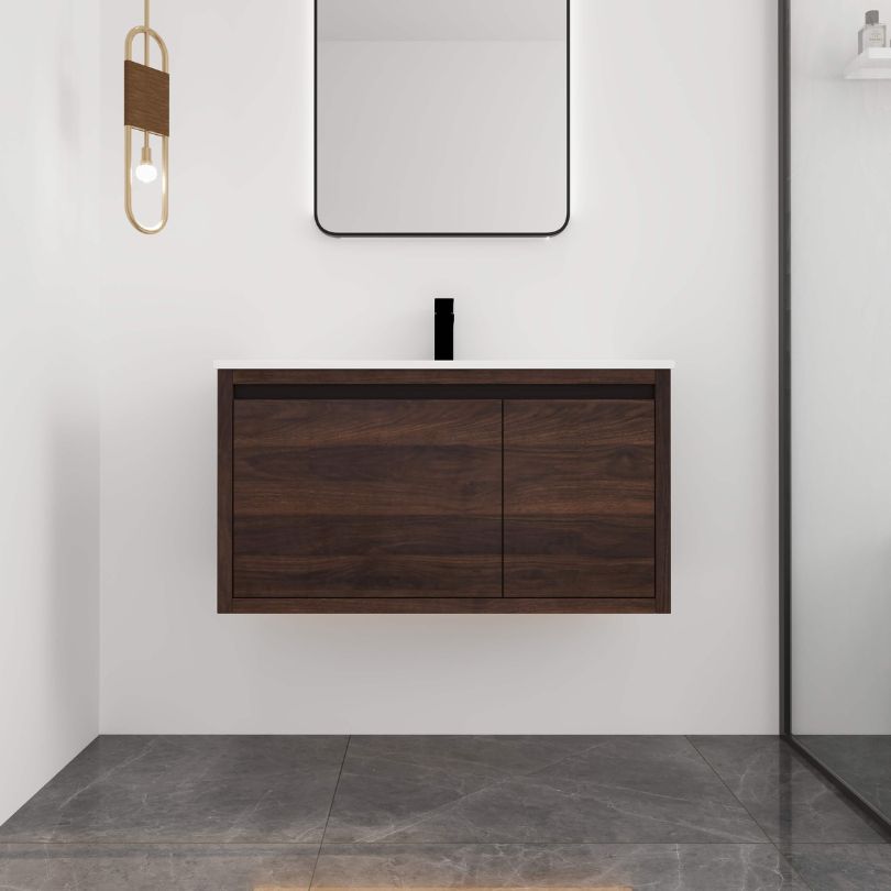 36" Floating Dark Walnut Vanity with Resin Sink & Storage – CharmyDecor
