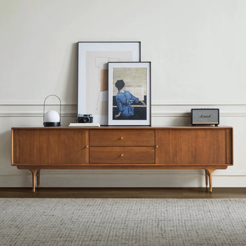 Mid-Century Tambour Door TV Stand with Drawers