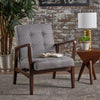 Mid-Century Modern Comfy Accent Chair with Wood Frame - Grey and Dark Espresso