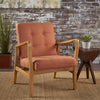 Mid-Century Modern Comfy Accent Chair with Wood Frame - Orange and Natural