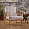 Mid-Century Modern Comfy Accent Chair with Wood Frame - Beige and Natural