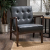 Mid-Century Modern Comfy Leather Chair with Wood Frame - Black