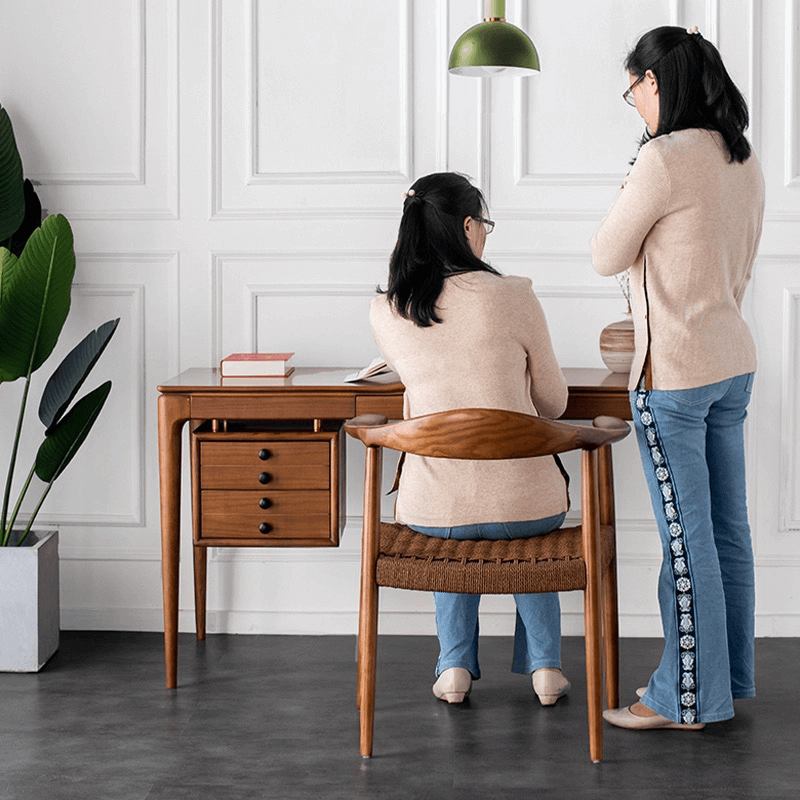 55.1 Mid-century Modern Walnut Ash Wood Writing Desk Home Office