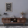 Mid Century Modern TV Stand - Concave Shaped Solid Walnut Wood with Open Shelf & Drawers