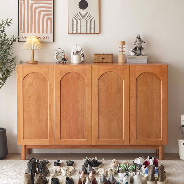 Minimalist Solid Wood Entryway Shoe Cabinet with Doors