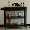 Mobile Black Kitchen Island with Rubber Wood Top and Lockable Wheels