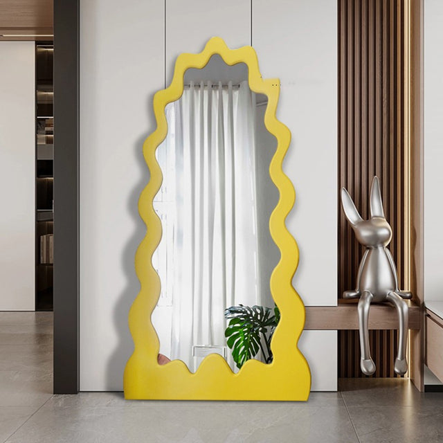 Modern Aesthetic Wavy Yellow Frame Floor Mirror - Large - CharmyDecor