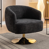 Modern Chenille Comfy Accent Swivel Chair With Gold Metal Base - Black