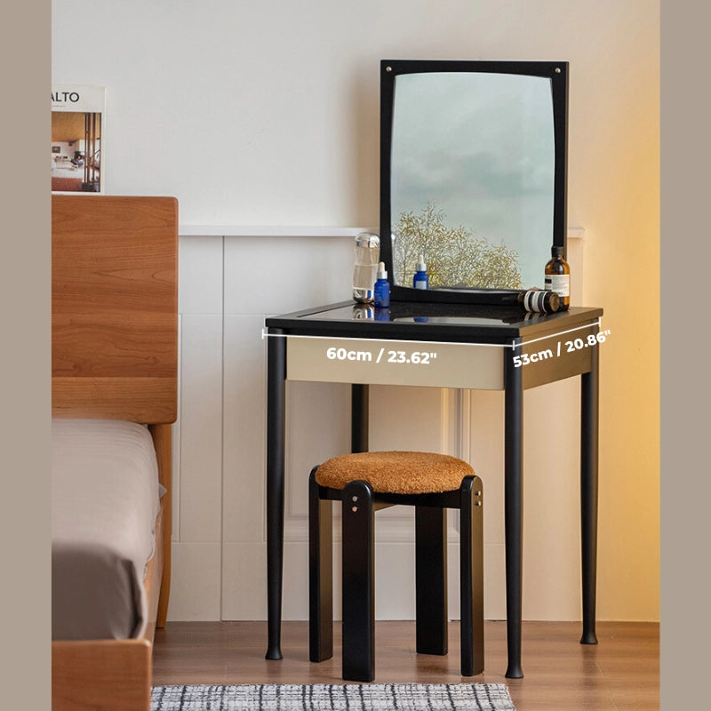 black small dressing table Small Vanity Desk with LED Mirror and Stool, 29.2" Dressing Table with Drawer and Adjustable Lighting