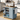 Modern Blue Kitchen Cart Cabinet with Side Storage Shelves