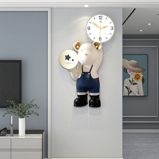 Contemporary Cartoon Bear Wall Clock for Kids' Rooms – CharmyDecor