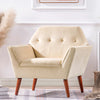 32" Modern Beige Wide Tufted Comfy Accent Chair with Wood Legs